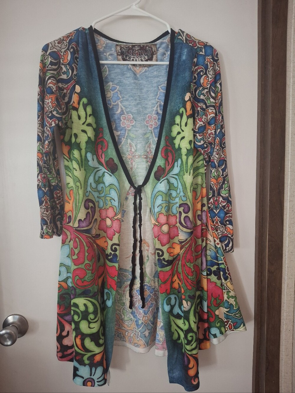 AMMA Vibrant Floral Multicolor Tie-Front Cardigan
